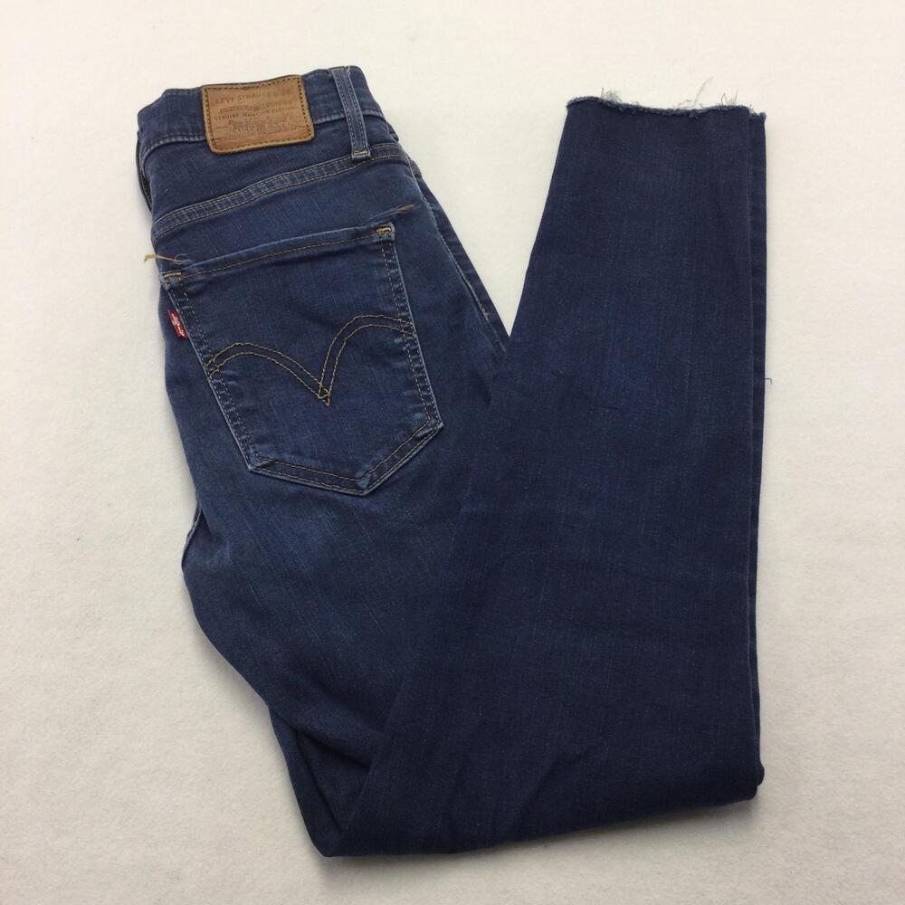 Levis Mile High Super Skinny Jeans Womens 27 Blue Medium Wash High Rise Raw Hem